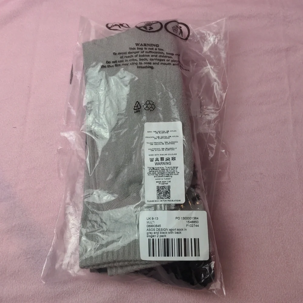 ASOS 2 Pack Gray and Black Sports Socks size 9-13 UK